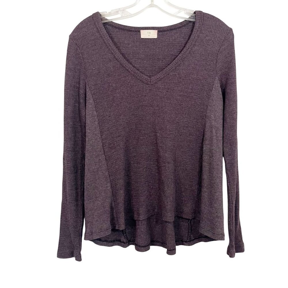 Anthropologie T.LA Purple Thermal A-Line Swing Top Long Sleeve V-Neck Size XS